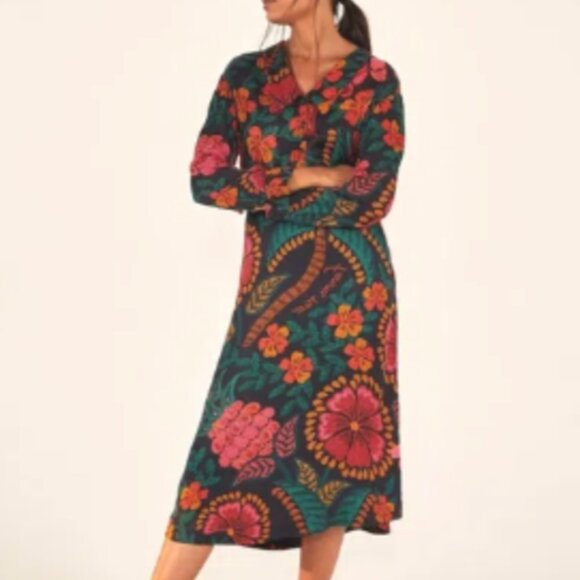 Farm Rio - Black Flowerdoscopic Midi Skirt & Top Set - Picture 1 of 11